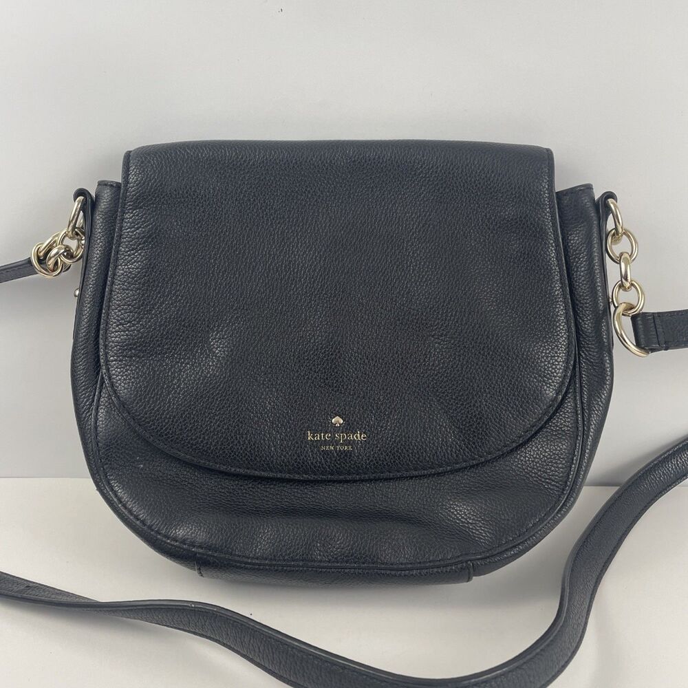 Kate Spade Black Pebbled Leather Saddlebag Crossbody Bag